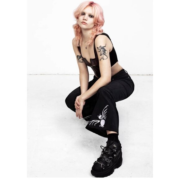 DISTURBIA Pipistrelle gothic flared bat corduroy pants US6 - Picture 2 of 10